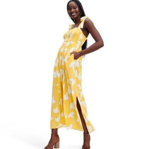 DVF Smocked Tie Strap Ginkgo Yellow Midi Dress NWT Size Medium